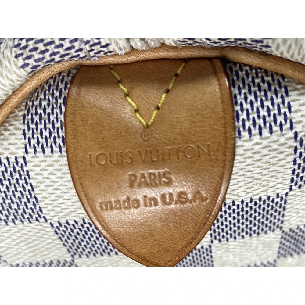 Louis Vuitton Speedy 30 Handbag Damier Azur canvas leather White #SD2111
